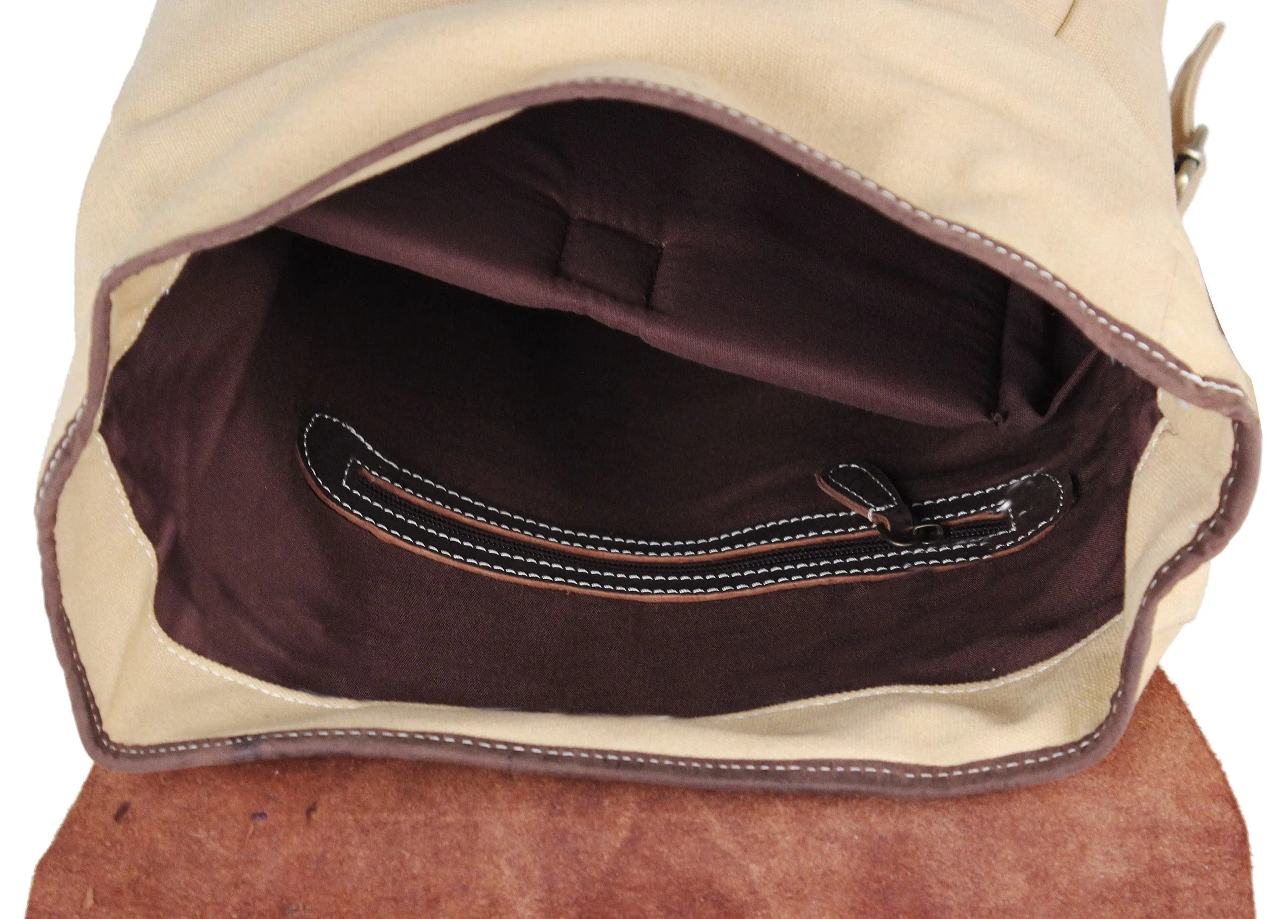 Brown Leather Canvas Backpack Knapsack Book Bag