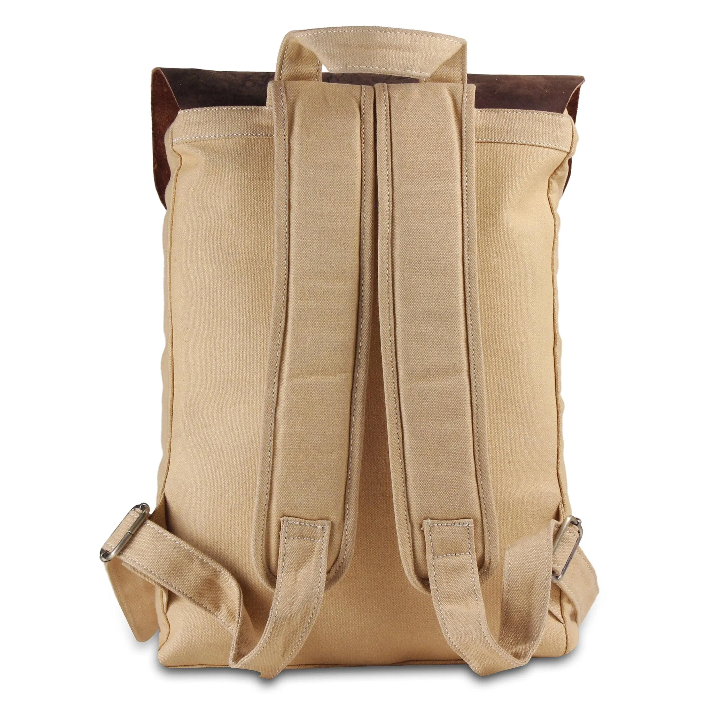 Brown Leather Canvas Backpack Knapsack Book Bag
