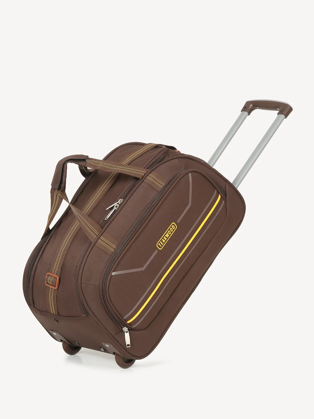 Brown Printed Small Duffel Trolley Bag