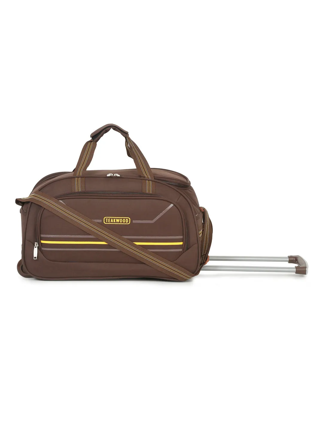 Brown Printed Small Duffel Trolley Bag
