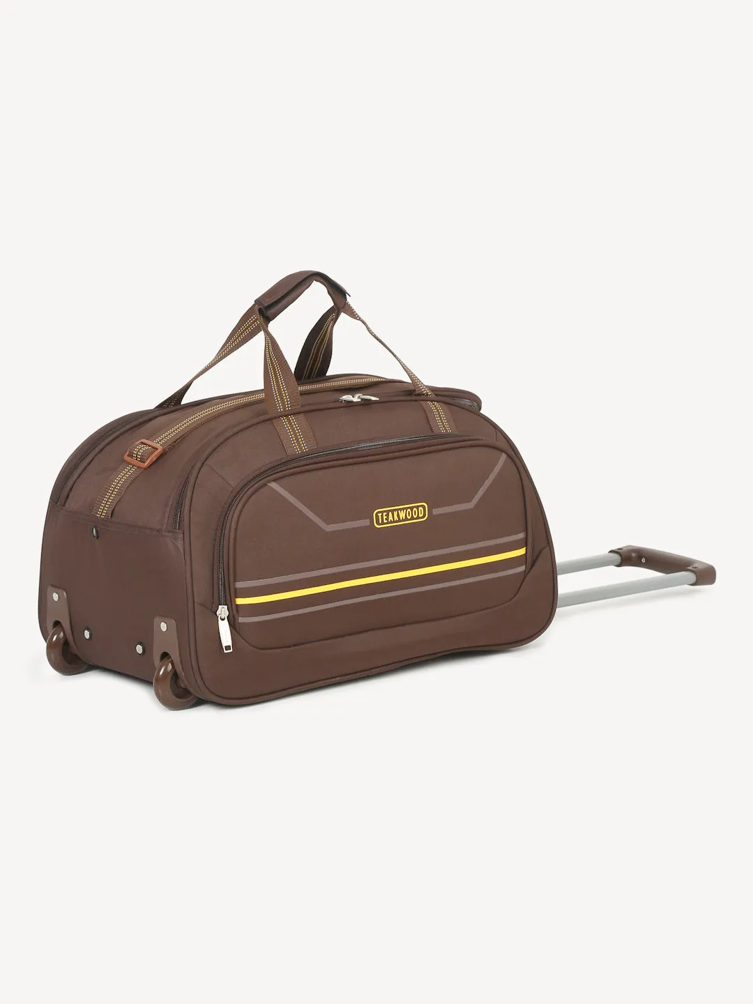 Brown Printed Small Duffel Trolley Bag