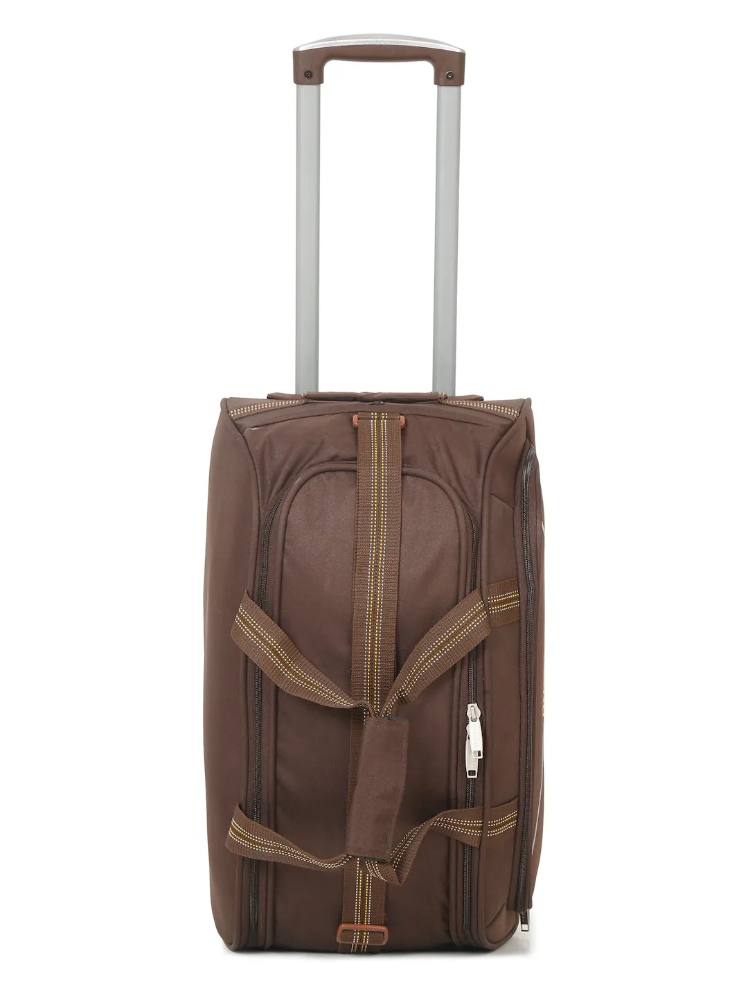 Brown Printed Small Duffel Trolley Bag