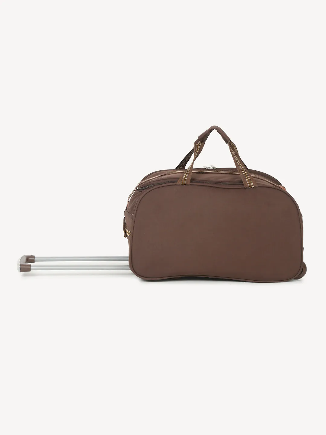 Brown Printed Small Duffel Trolley Bag
