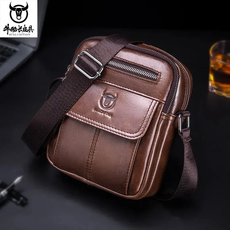 BULLCAPTAIN 2024 New Men's Genuine Leather Messenger Shoulder Bag Cowhide Male Small Casual  Crossbody Bag Fashion handbags