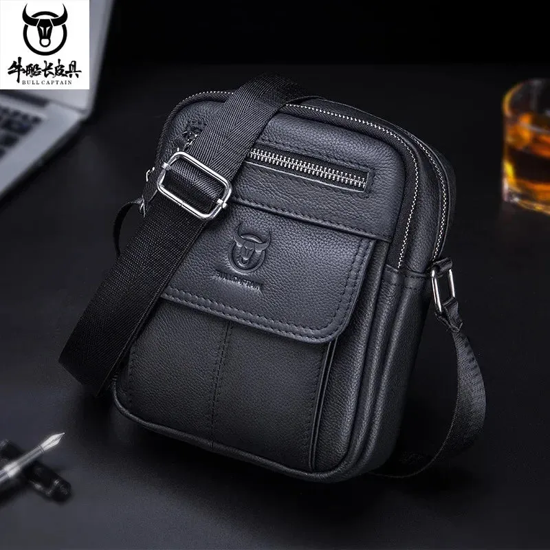 BULLCAPTAIN 2024 New Men's Genuine Leather Messenger Shoulder Bag Cowhide Male Small Casual  Crossbody Bag Fashion handbags