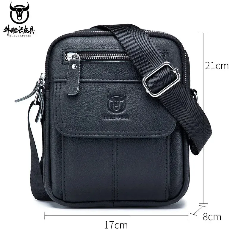 BULLCAPTAIN 2024 New Men's Genuine Leather Messenger Shoulder Bag Cowhide Male Small Casual  Crossbody Bag Fashion handbags