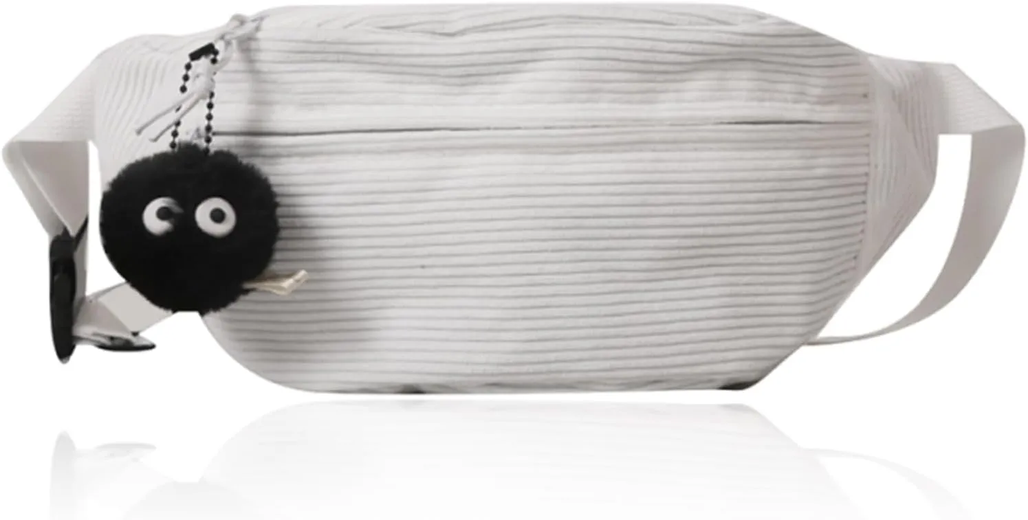 Bum Bag Cord Bags Women's Sports Waist Bags with Black Ball Pendant, Unisex, for Outdoor, Sports, Travel, Running (White), White, Fashion