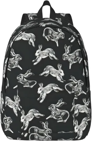 Bunny Rabbit Print Canvas Backpack Women,Mens Travel Casual Daypack Bookbag For Laptop Work Travel Hiking