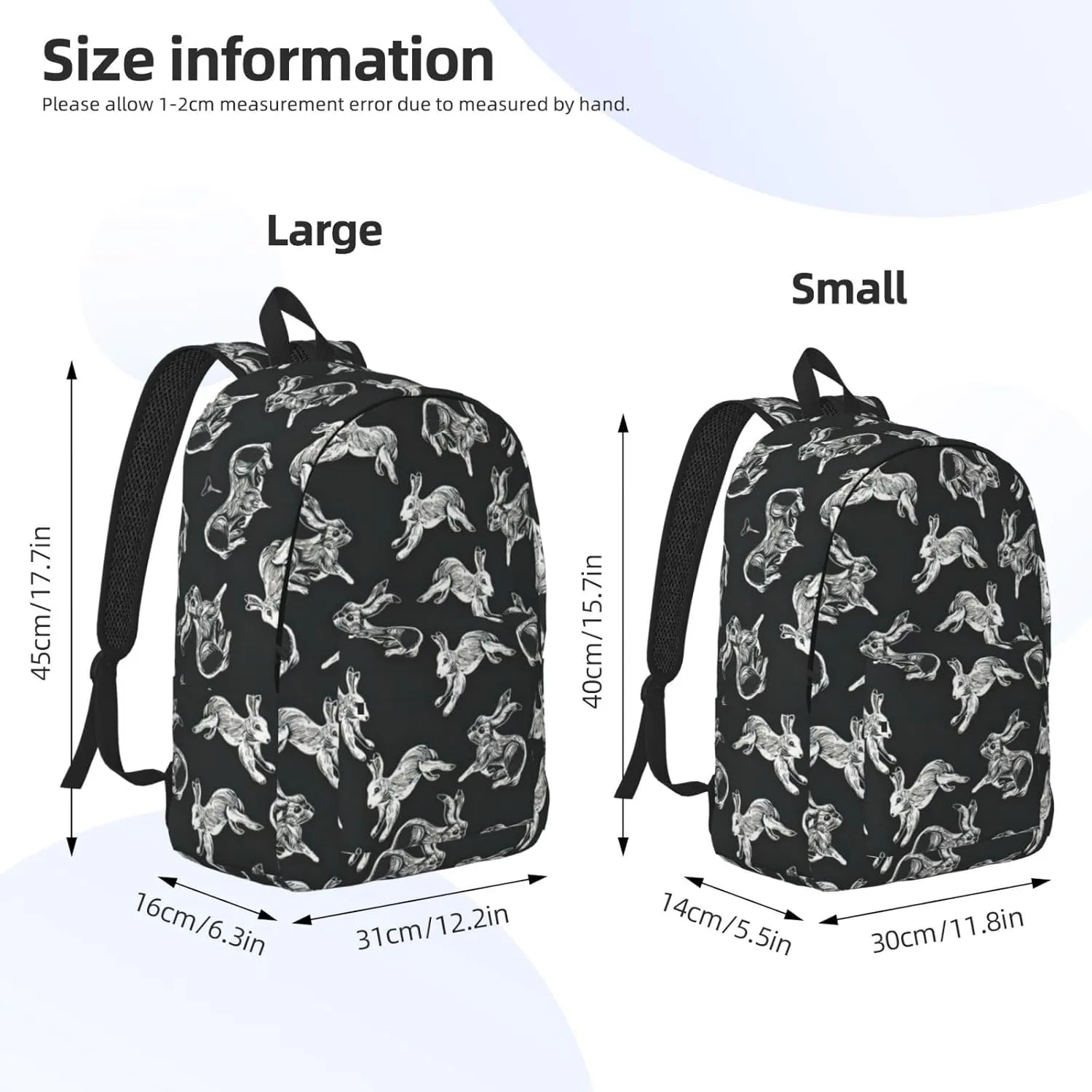 Bunny Rabbit Print Canvas Backpack Women,Mens Travel Casual Daypack Bookbag For Laptop Work Travel Hiking