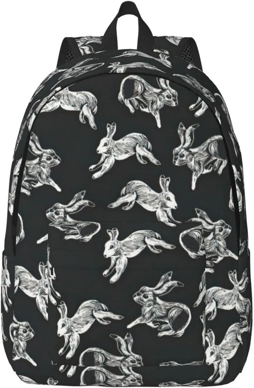 Bunny Rabbit Print Canvas Backpack Women,Mens Travel Casual Daypack Bookbag For Laptop Work Travel Hiking