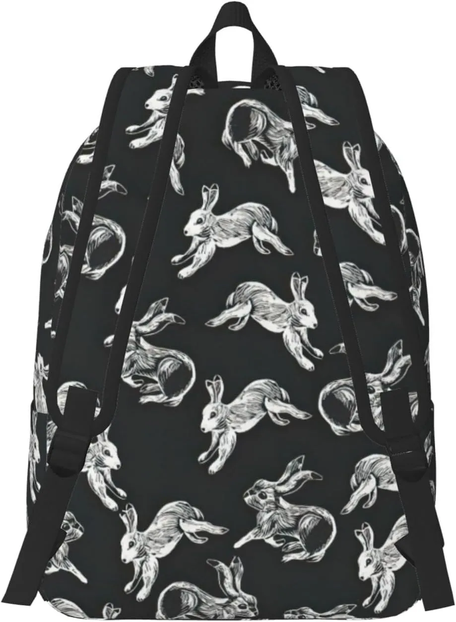 Bunny Rabbit Print Canvas Backpack Women,Mens Travel Casual Daypack Bookbag For Laptop Work Travel Hiking