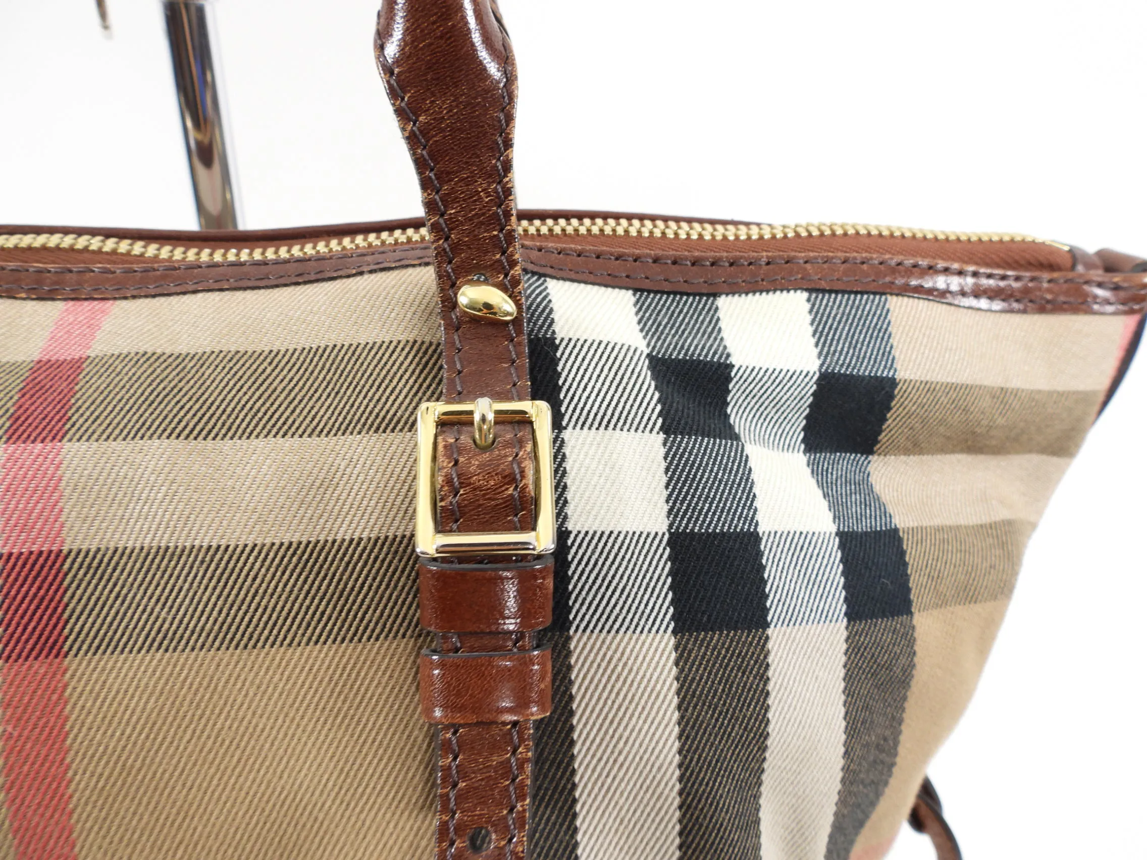 Burberry Fabric Check Tote Bag with Teddy Bear Charm