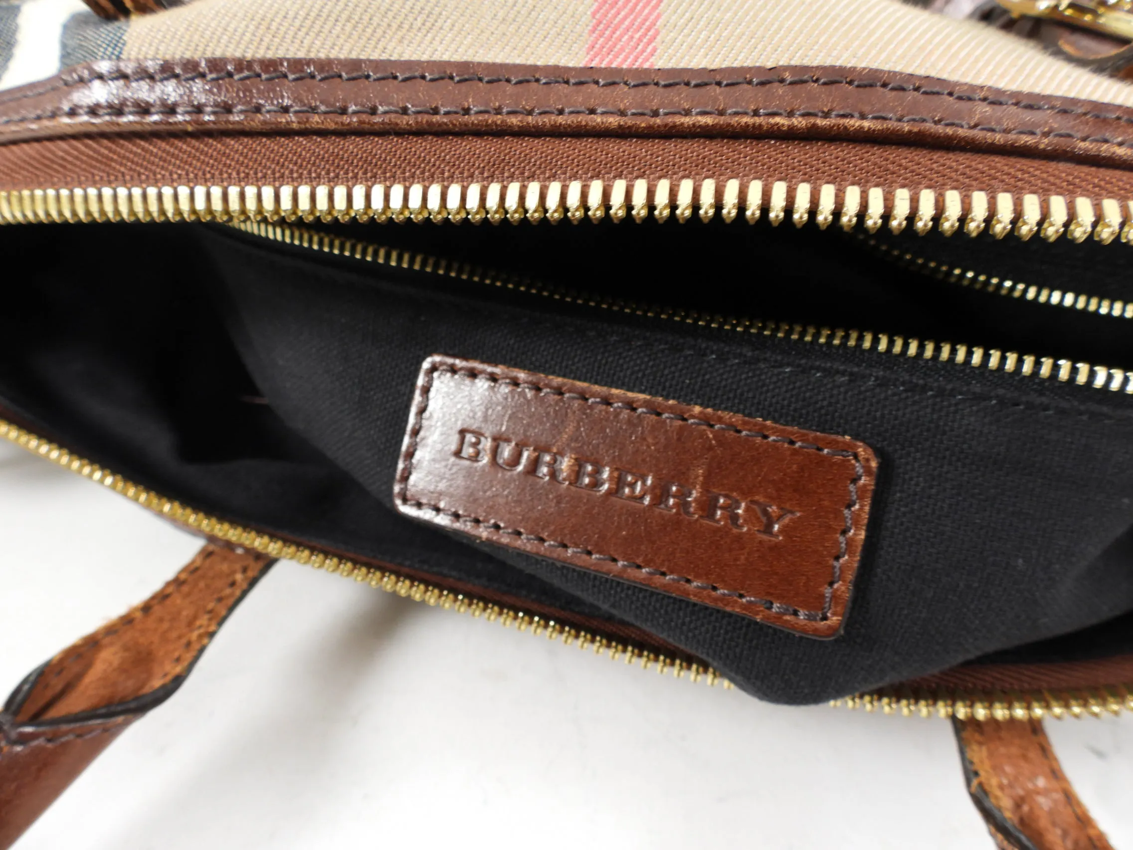Burberry Fabric Check Tote Bag with Teddy Bear Charm