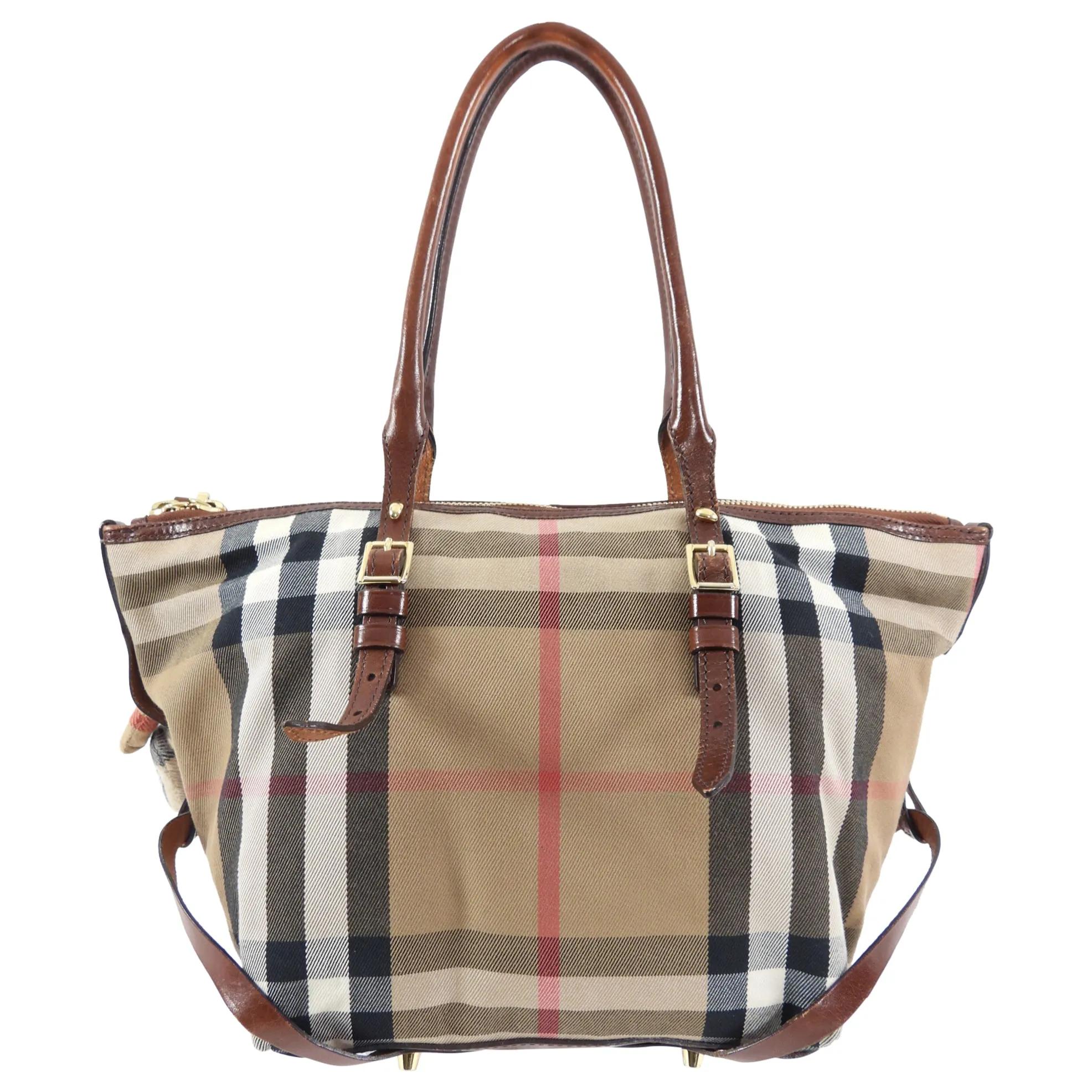 Burberry Fabric Check Tote Bag with Teddy Bear Charm