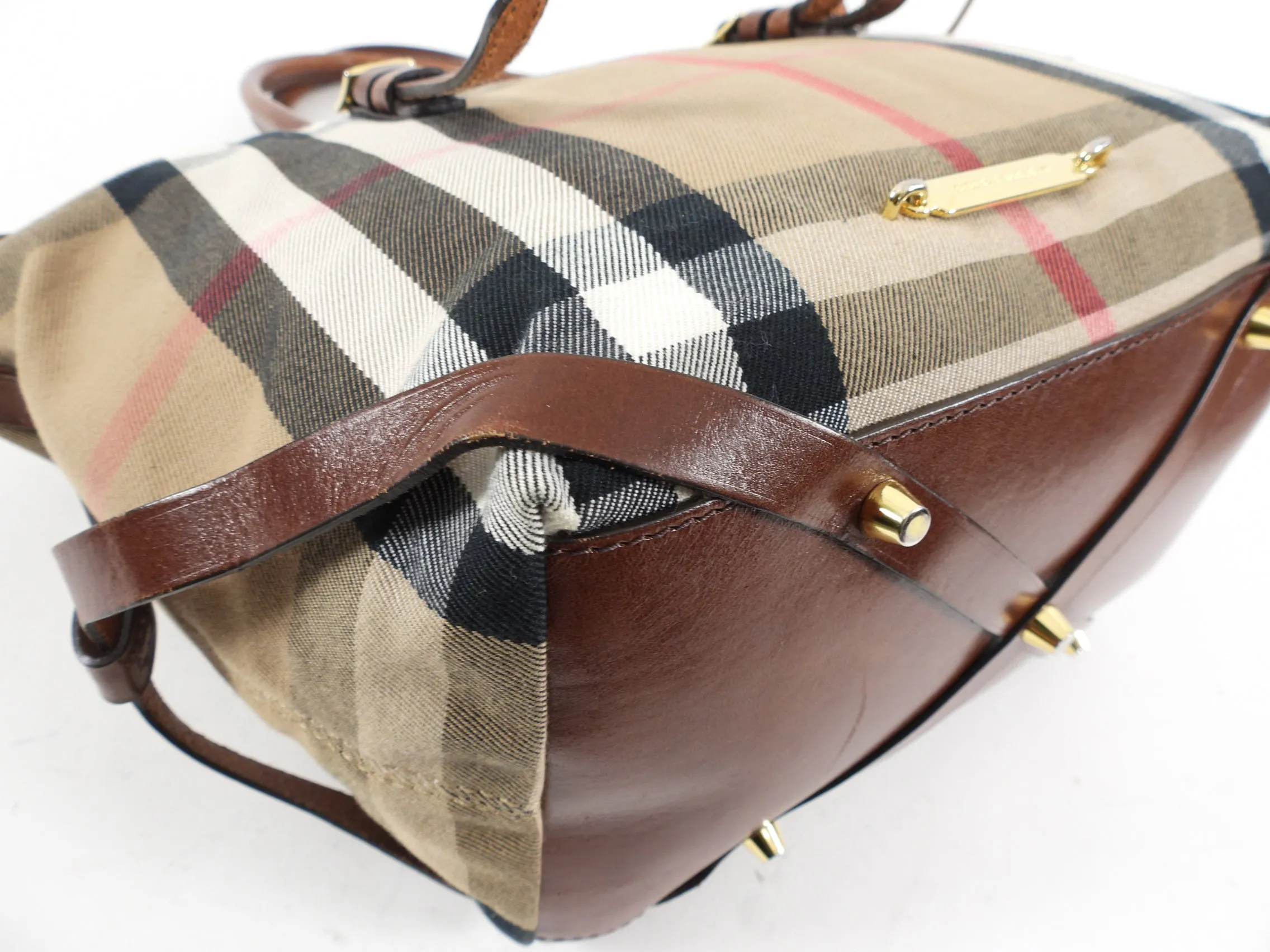 Burberry Fabric Check Tote Bag with Teddy Bear Charm