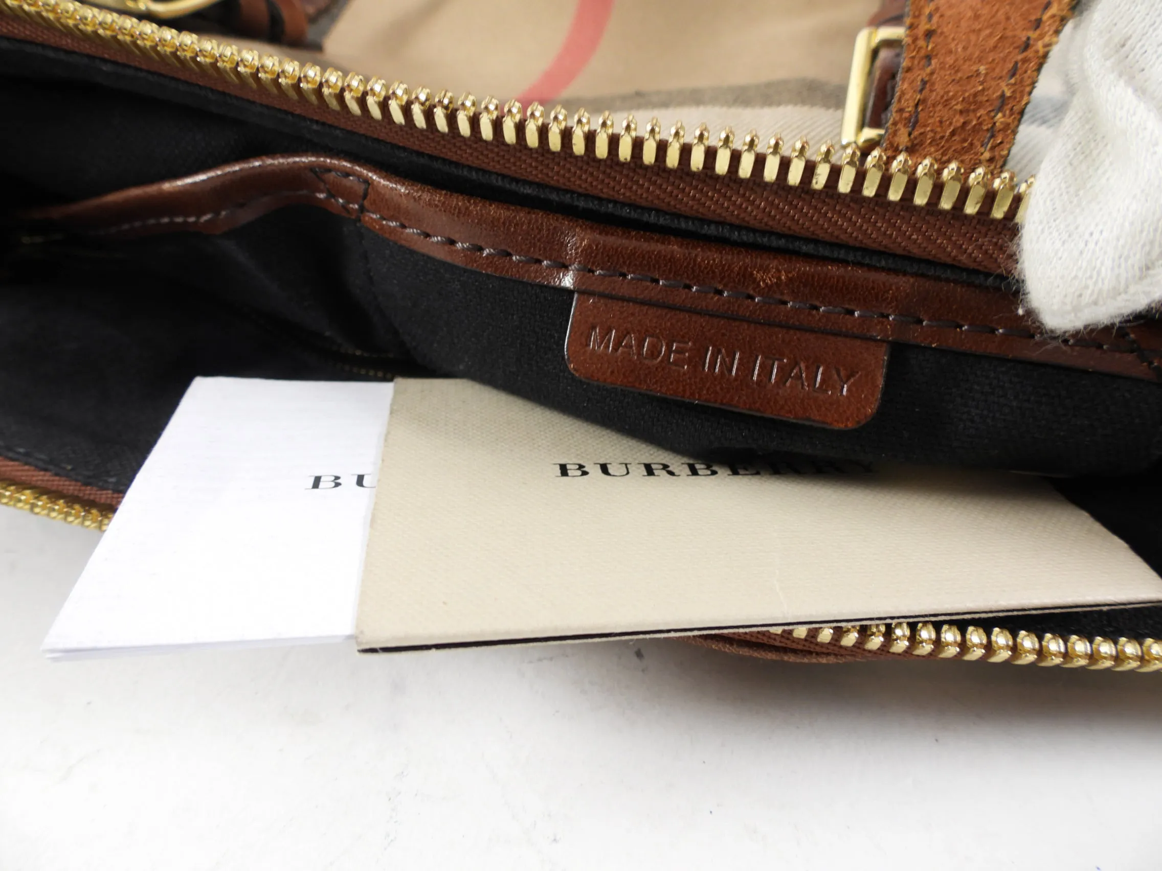 Burberry Fabric Check Tote Bag with Teddy Bear Charm