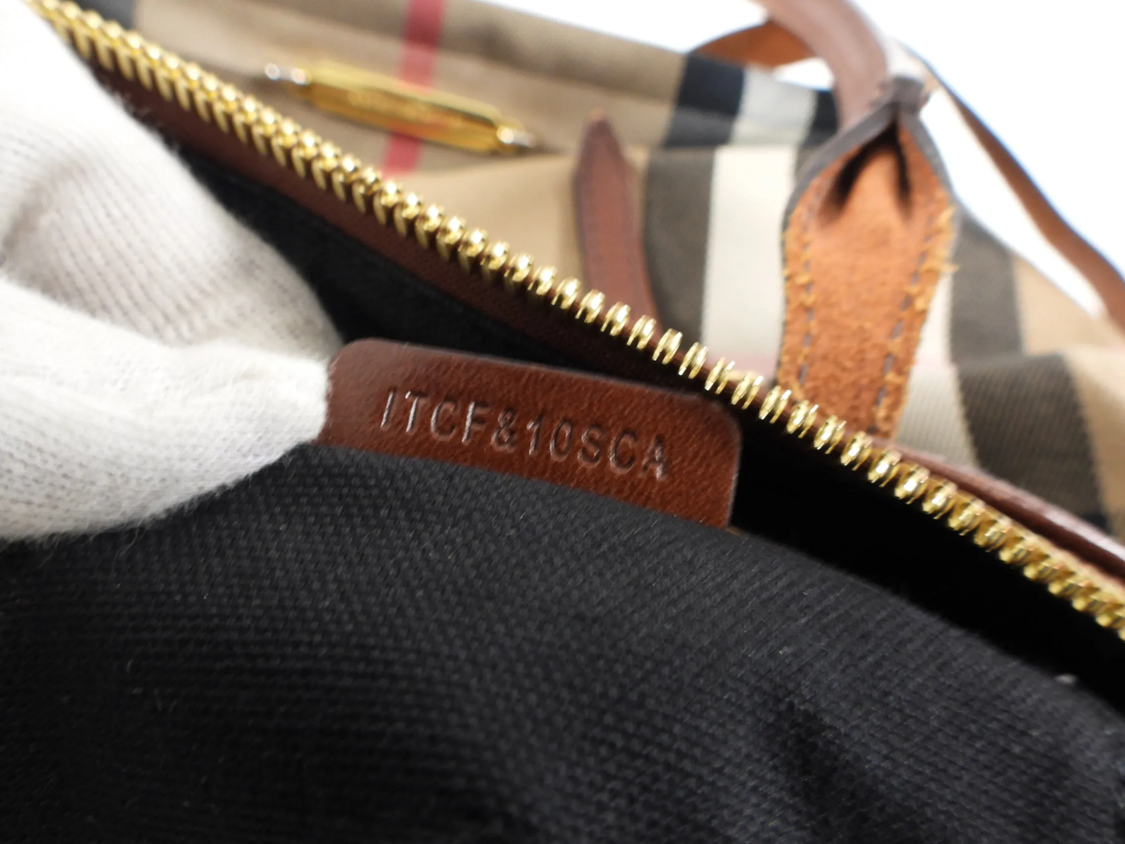 Burberry Fabric Check Tote Bag with Teddy Bear Charm