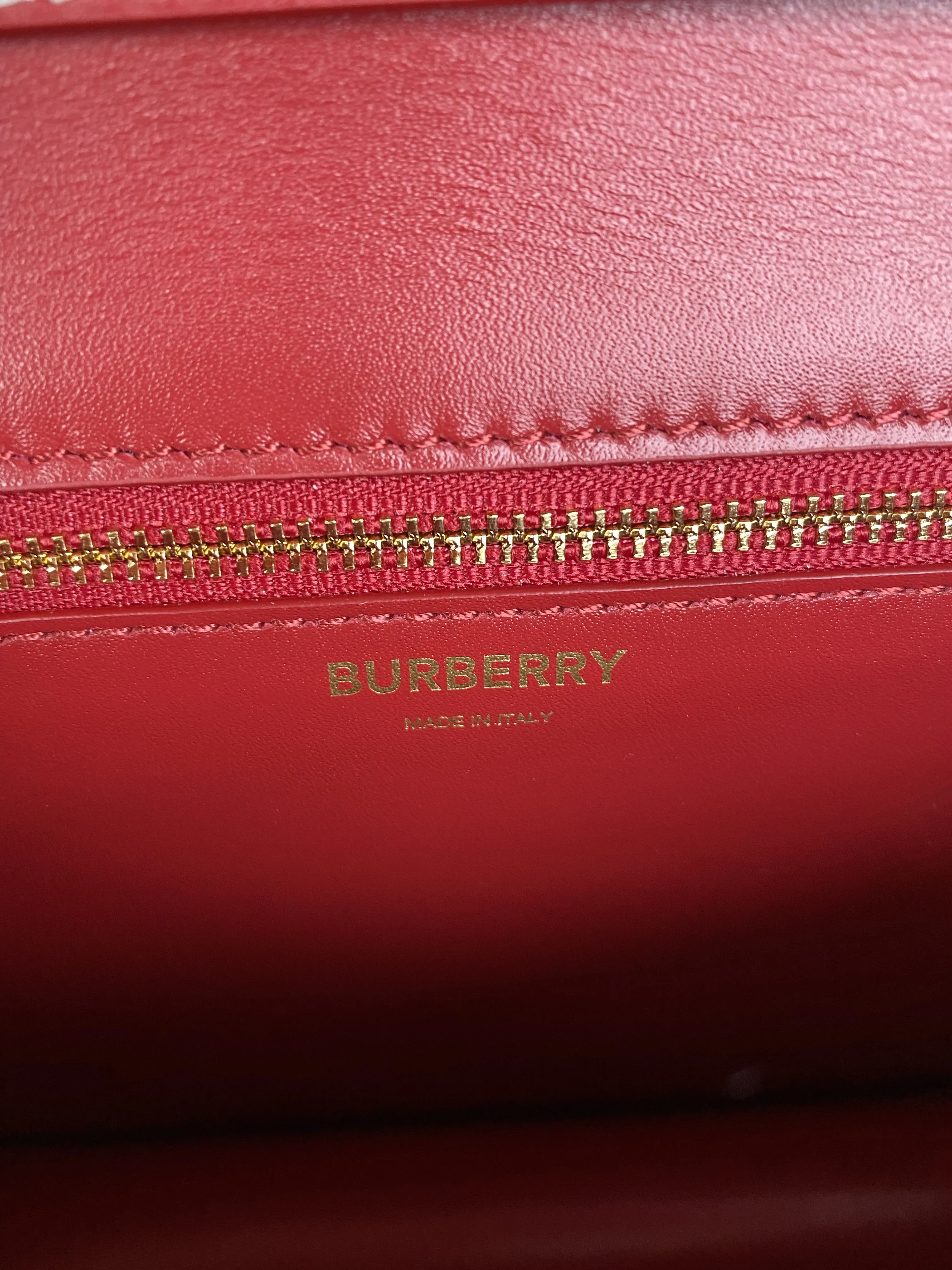 Burberry Mini Canvas TB Bag with Red Trim
