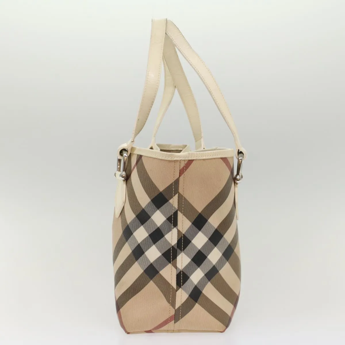 BURBERRY Nova Check Tote Bag PVC Leather Beige Auth 51455