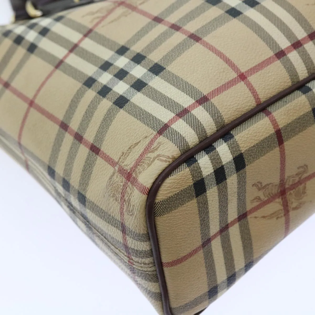 BURBERRY Nova Check Tote Bag PVC Leather Beige Auth 56575