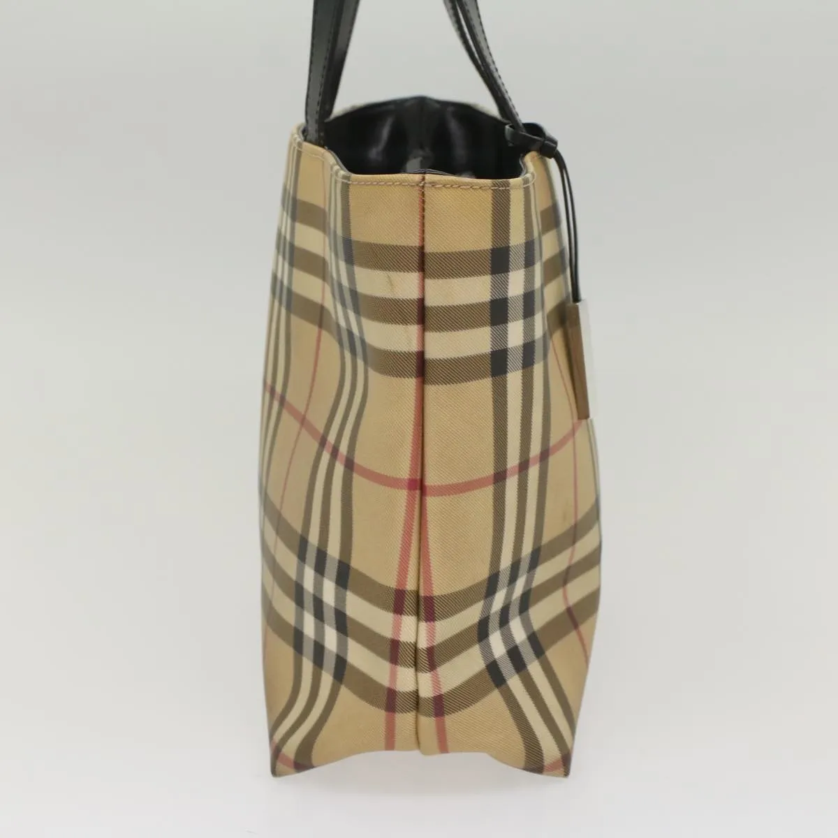 BURBERRY Nova Check Tote Bag PVC Leather Beige Auth bs8543