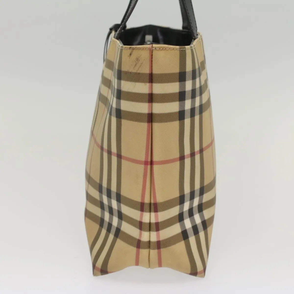 BURBERRY Nova Check Tote Bag PVC Leather Beige Auth bs8543