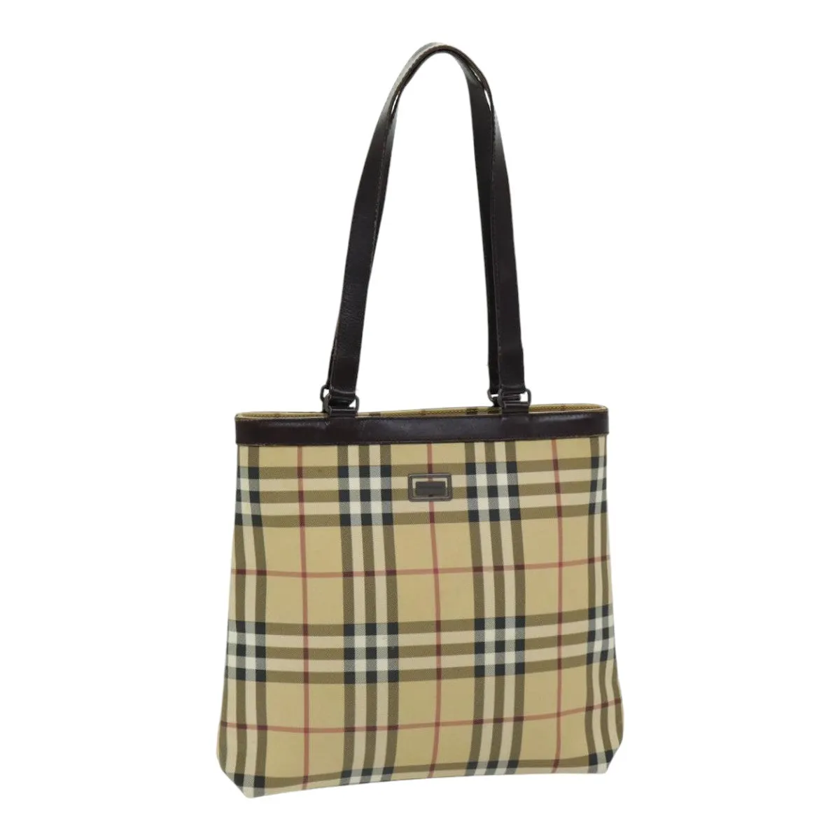 BURBERRY Nova Check Tote Bag PVC Leather Beige Auth th5205