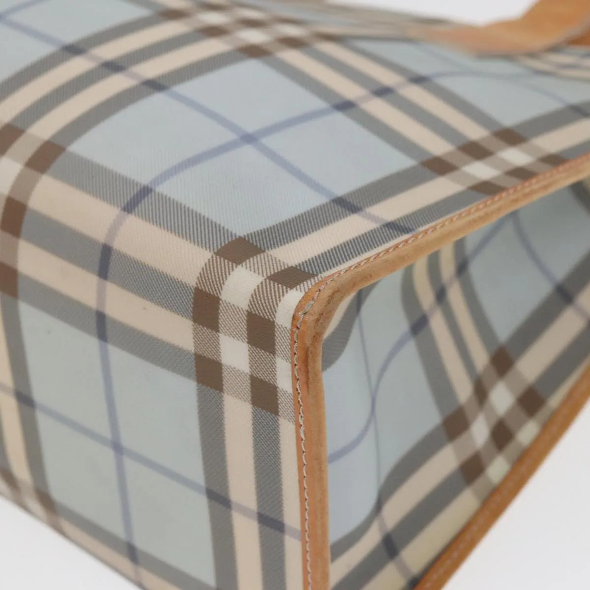 BURBERRY Nova Check Tote Bag PVC Leather Light Blue Brown  85709