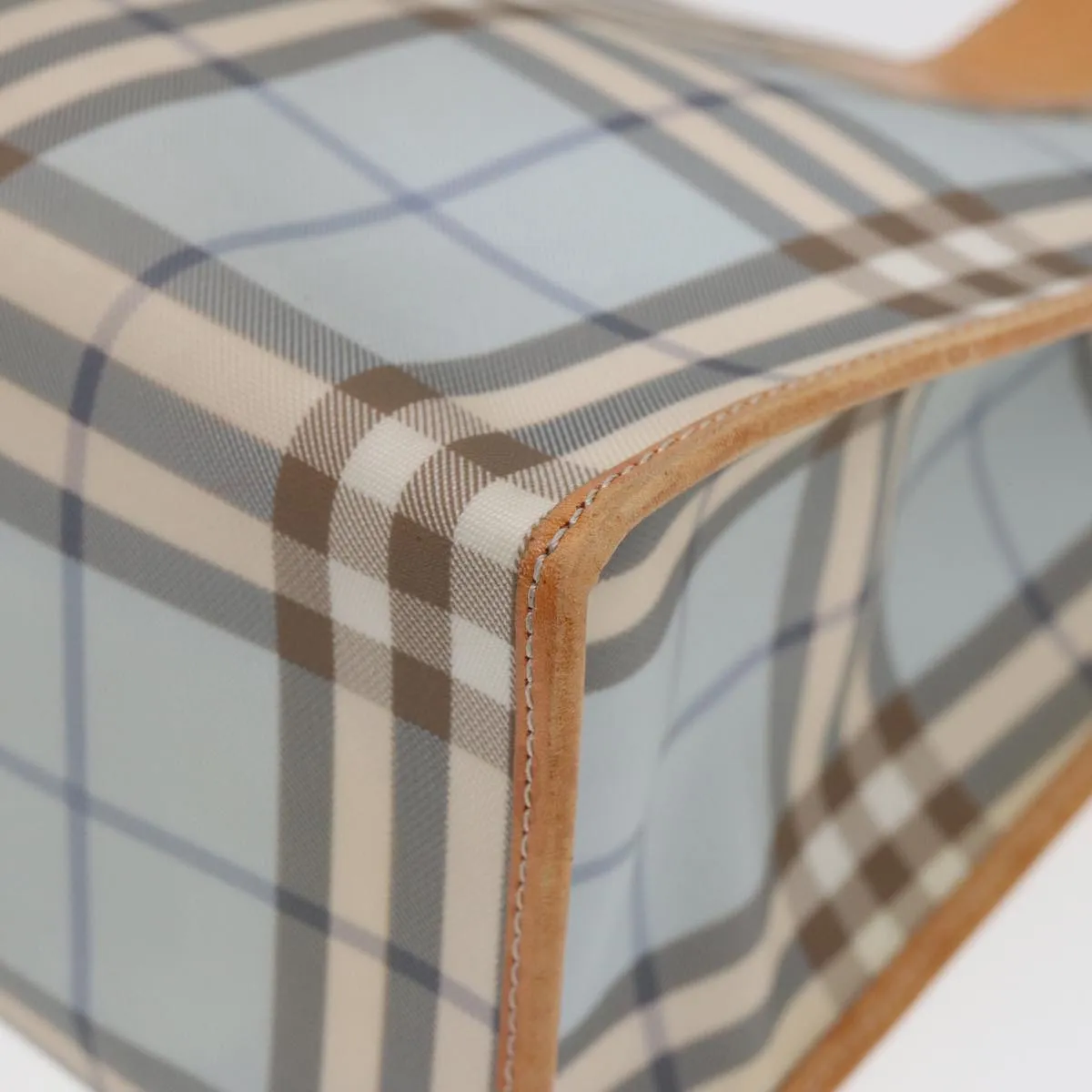 BURBERRY Nova Check Tote Bag PVC Leather Light Blue Brown  85709