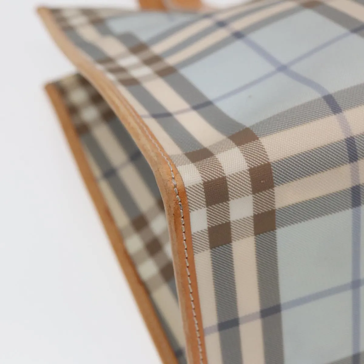 BURBERRY Nova Check Tote Bag PVC Leather Light Blue Brown  85709