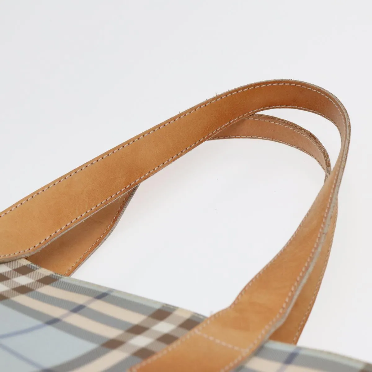 BURBERRY Nova Check Tote Bag PVC Leather Light Blue Brown  85709