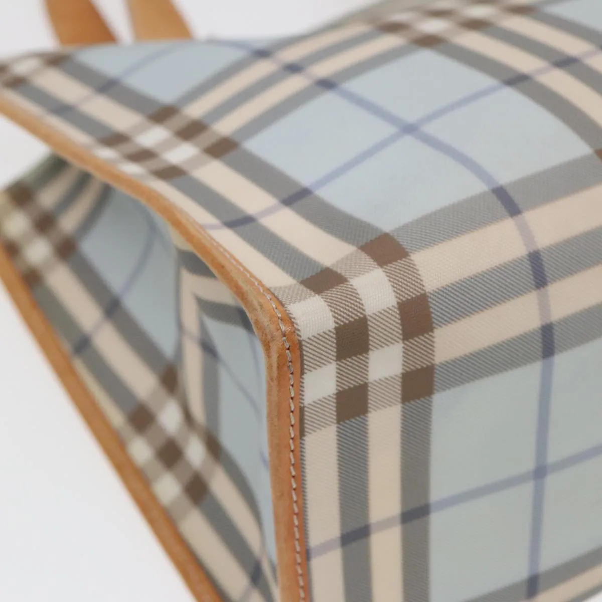 BURBERRY Nova Check Tote Bag PVC Leather Light Blue Brown  85709