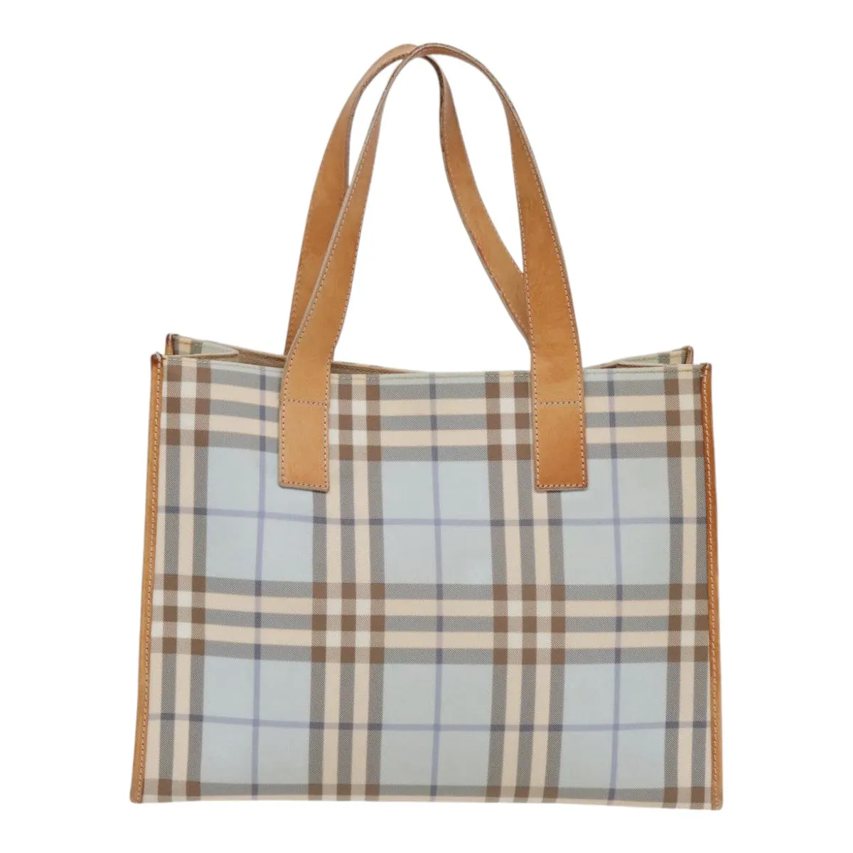 BURBERRY Nova Check Tote Bag PVC Leather Light Blue Brown  85709