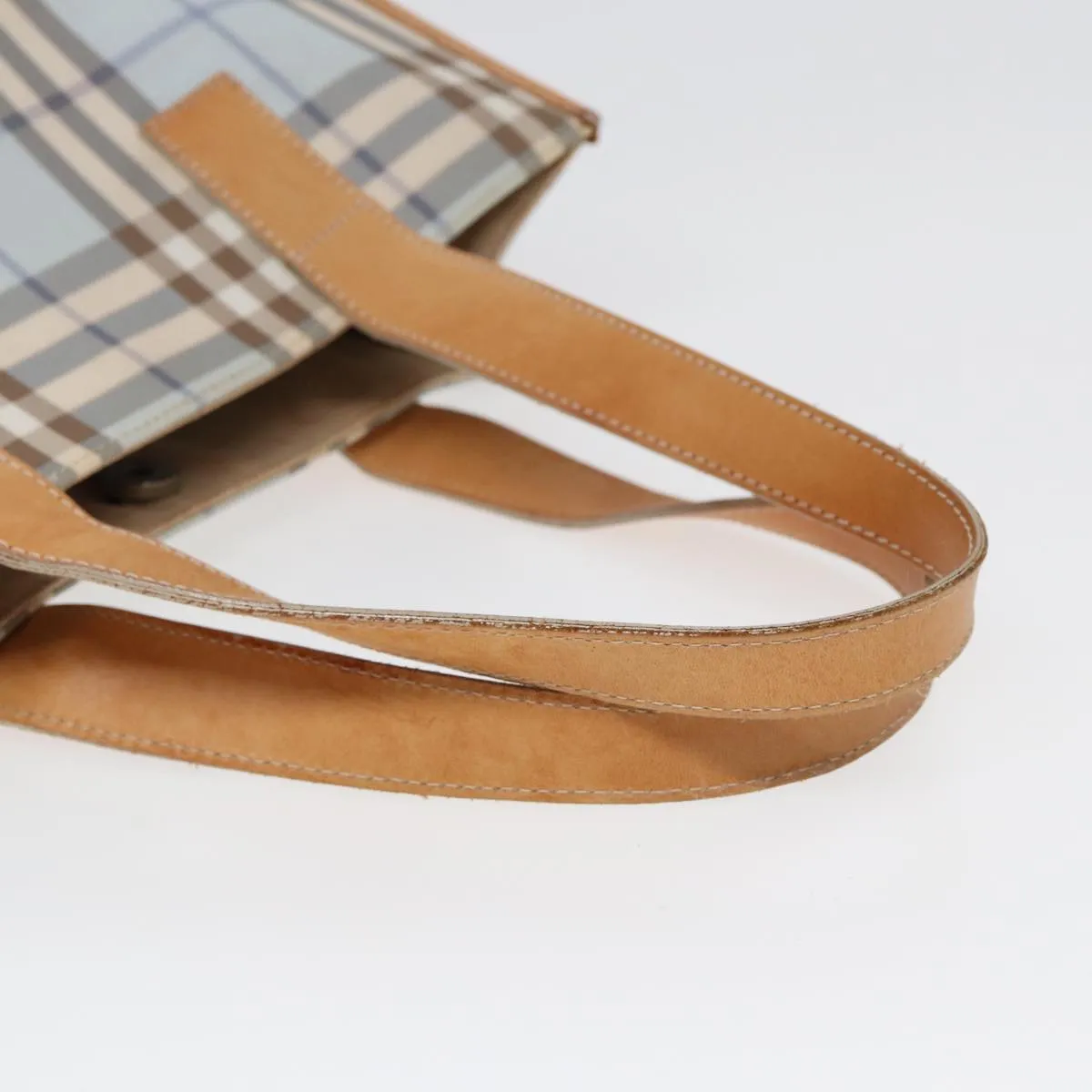 BURBERRY Nova Check Tote Bag PVC Leather Light Blue Brown  85709