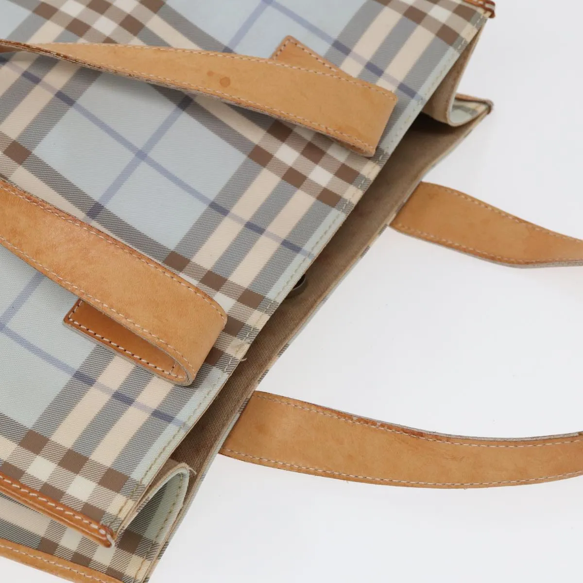 BURBERRY Nova Check Tote Bag PVC Leather Light Blue Brown  85709