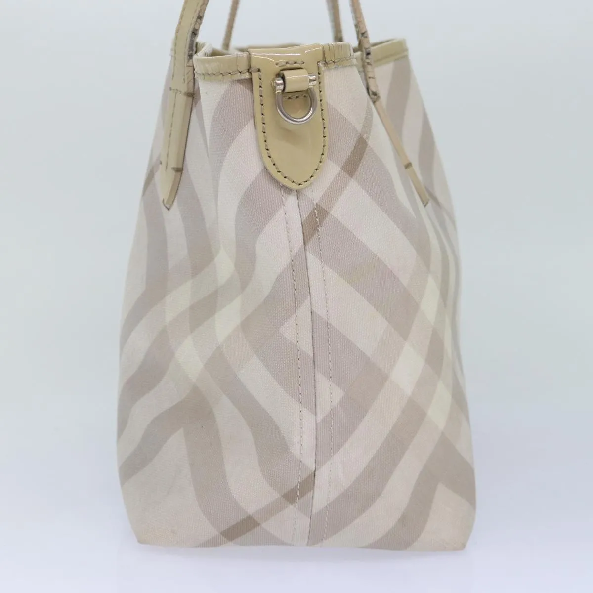 BURBERRY Nova Check Tote Bag PVC White Silver Auth 87223