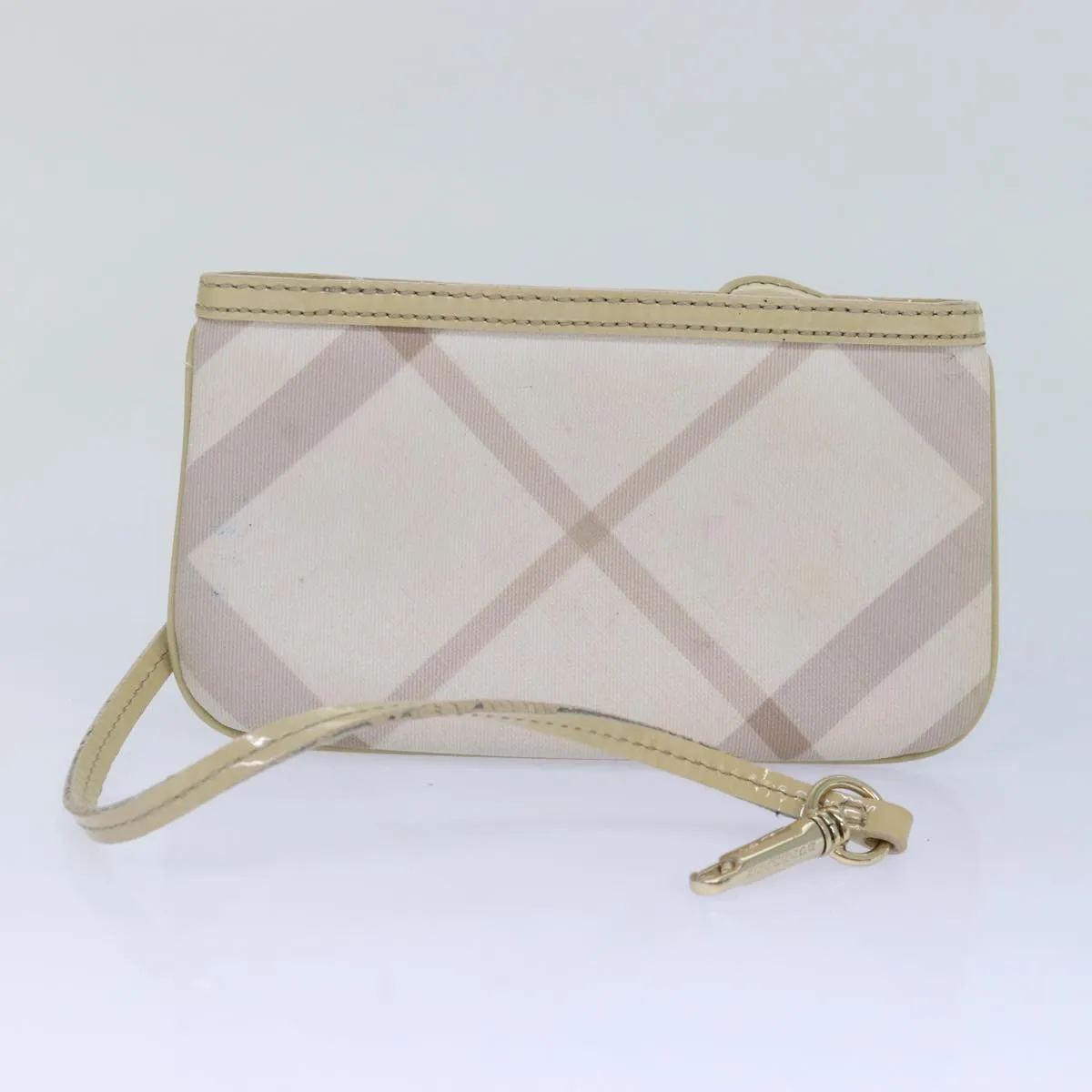 BURBERRY Nova Check Tote Bag PVC White Silver Auth 87223