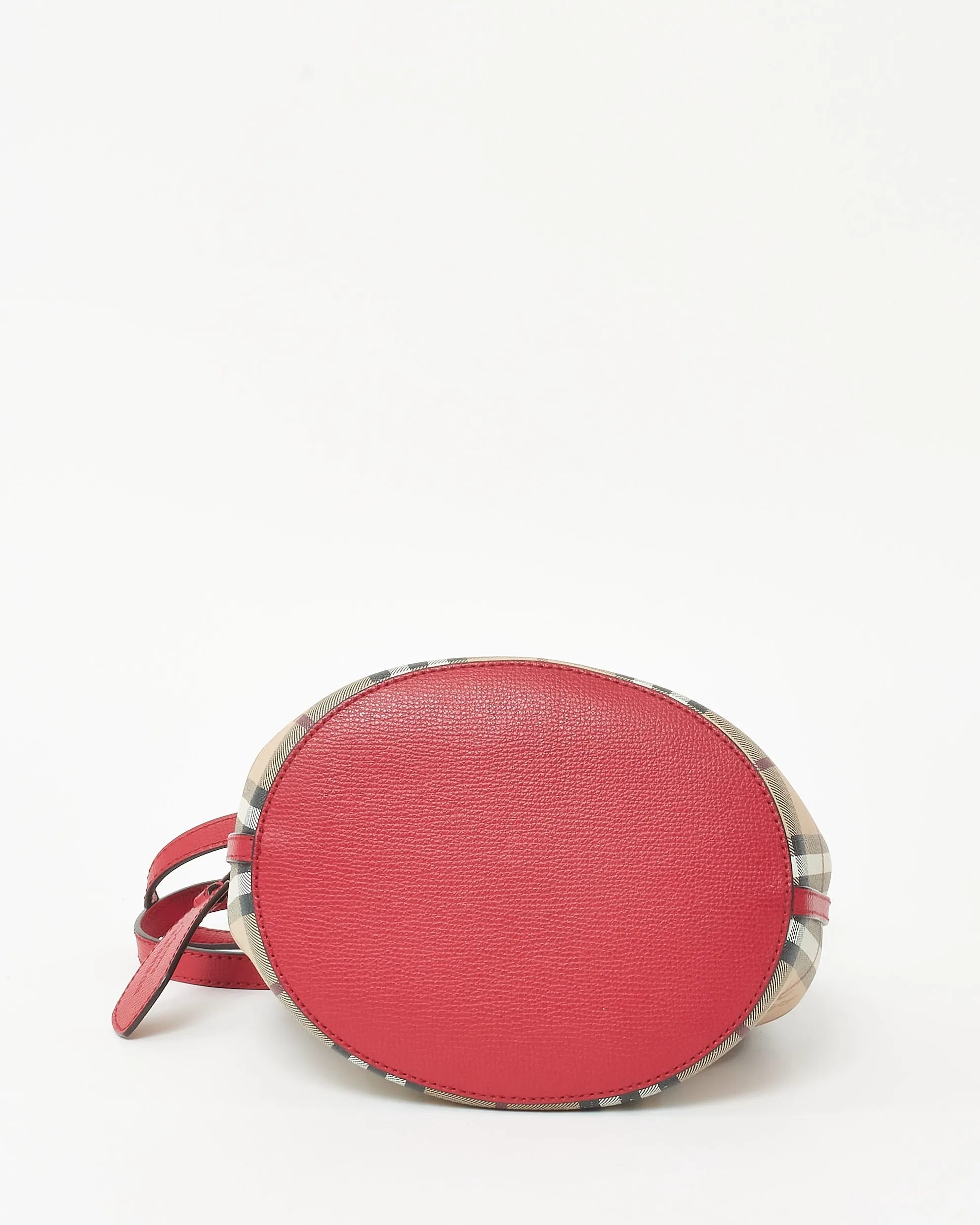 Burberry Red and Haymarket Check Coated Canvas Lorne Bucket Bag