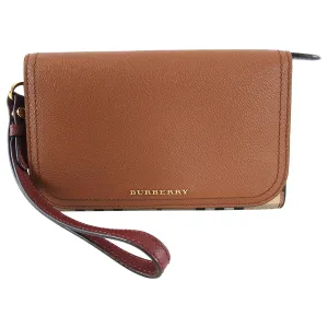 Burberry Small Nova Check Leather Wristlet Bag