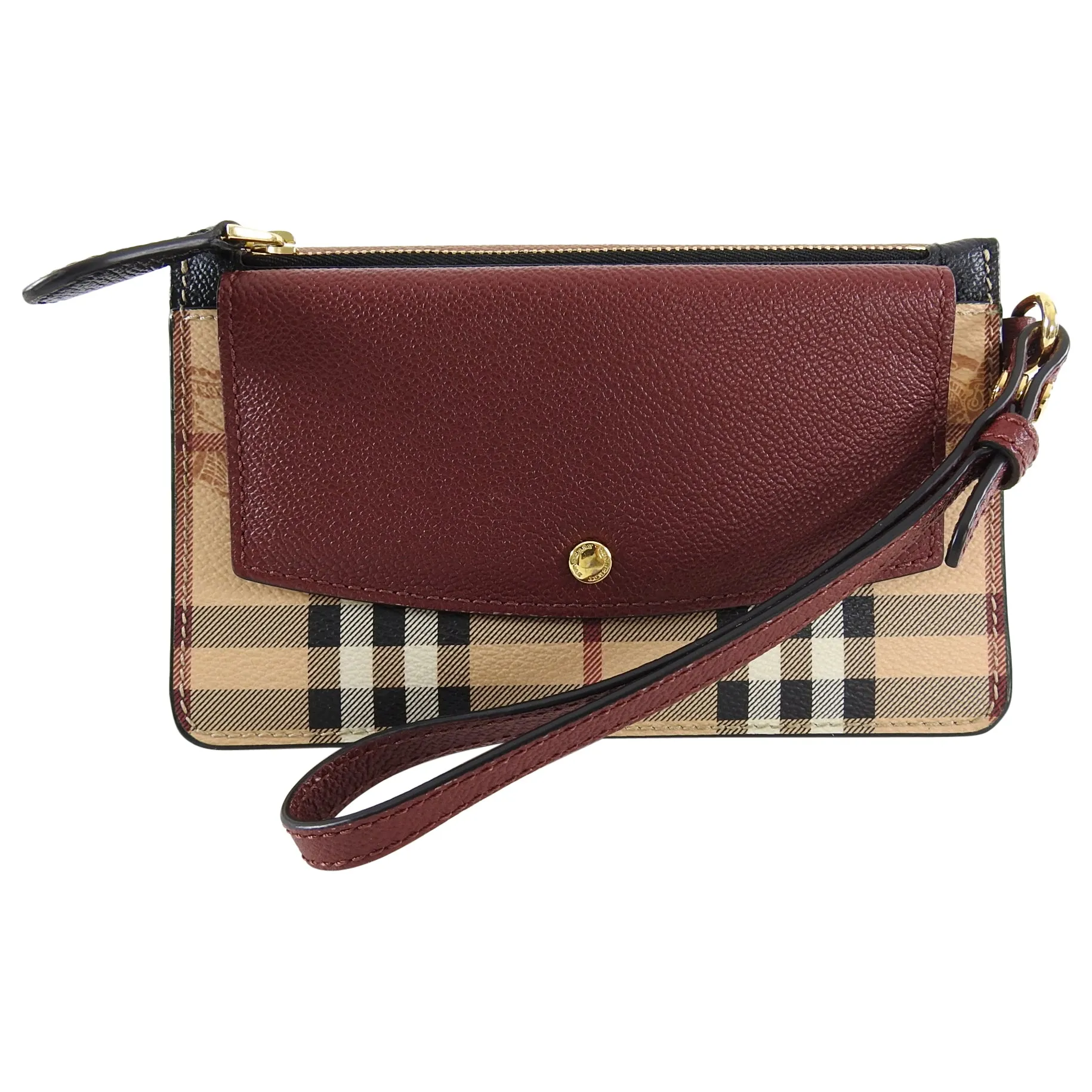 Burberry Small Nova Check Leather Wristlet Bag