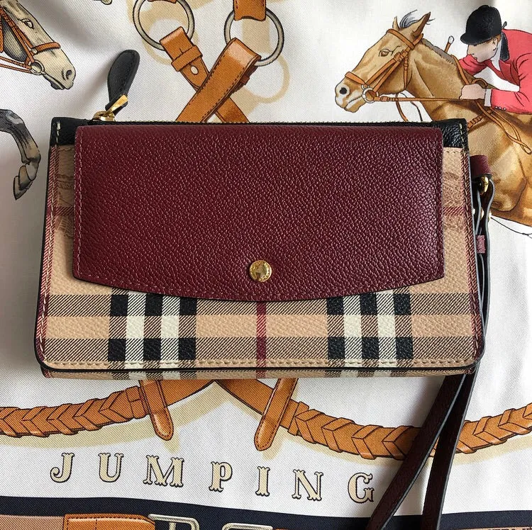 Burberry Small Nova Check Leather Wristlet Bag