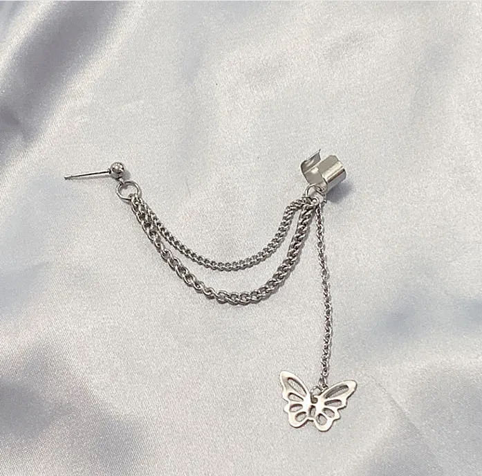 Butterfly Chain One-piece Earrings Sweet And Cool Girl Ear Bone Chain
