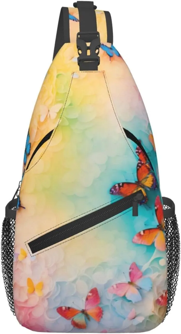 Butterfly Print Crossbody Backpack Sling Bag Chest Bags Daypack For Sport Running Hiking Women Men Unisex
