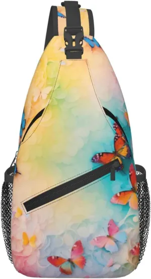 Butterfly Print Crossbody Backpack Sling Bag Chest Bags Daypack For Sport Running Hiking Women Men Unisex
