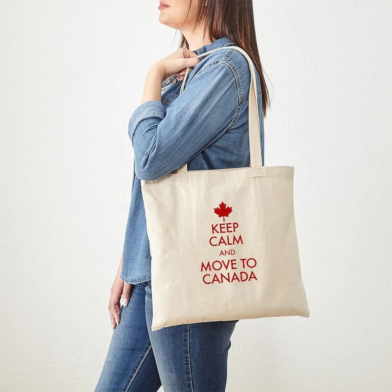CafePress Keep Calm Move To Canada Tote Bag Reusable Natural Beige Canvas Shopping Bag