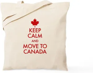 CafePress Keep Calm Move To Canada Tote Bag Reusable Natural Beige Canvas Shopping Bag
