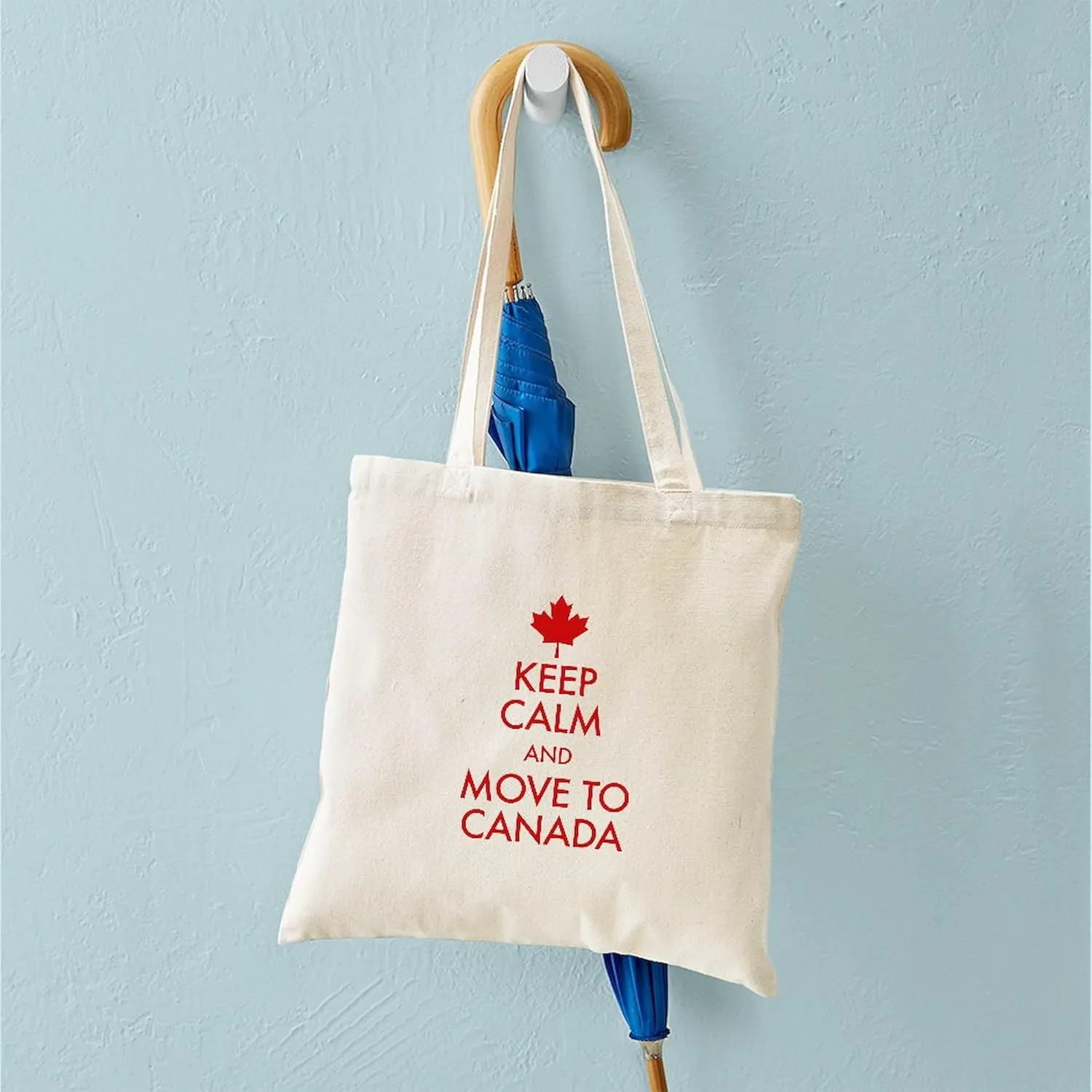 CafePress Keep Calm Move To Canada Tote Bag Reusable Natural Beige Canvas Shopping Bag