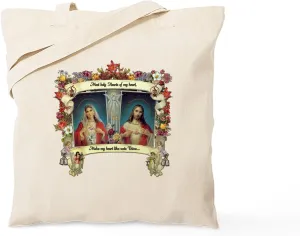 CafePress Sacred And Immaculate Hearts Tote Bag Reusable Natural Beige Canvas Shopping Bag