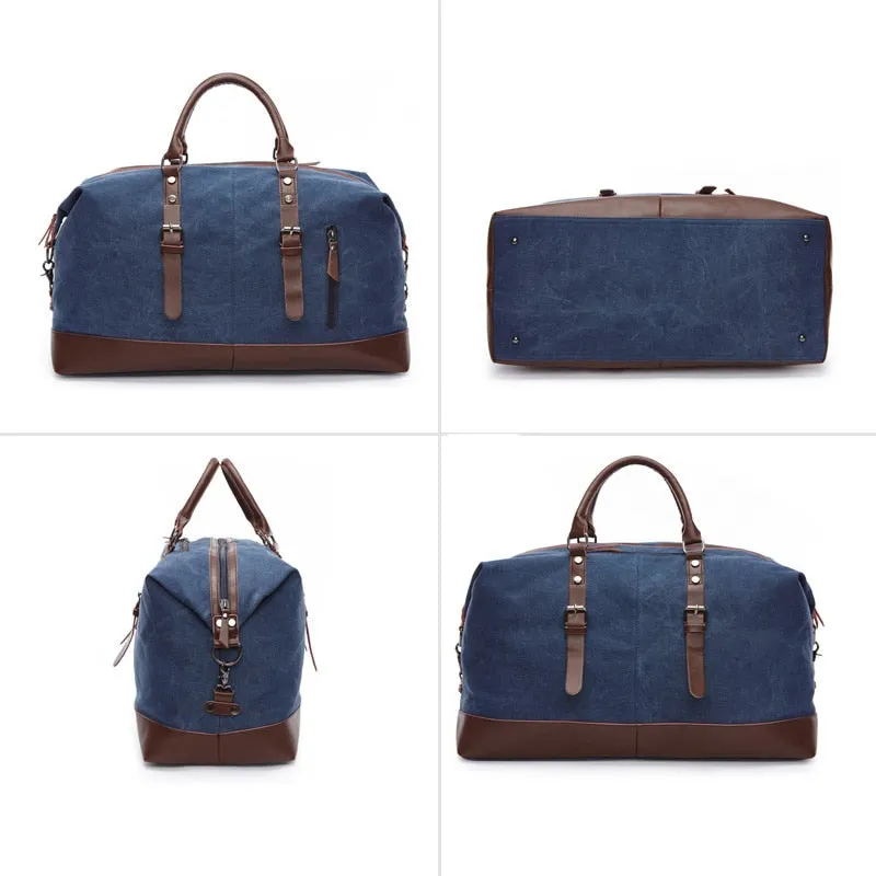 Canvas and Leather Weekend Tote Bag Overnight Duffle Bag Travel Weekender Bag