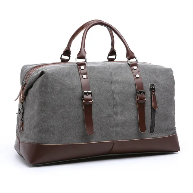 Canvas and Leather Weekend Tote Bag Overnight Duffle Bag Travel Weekender Bag